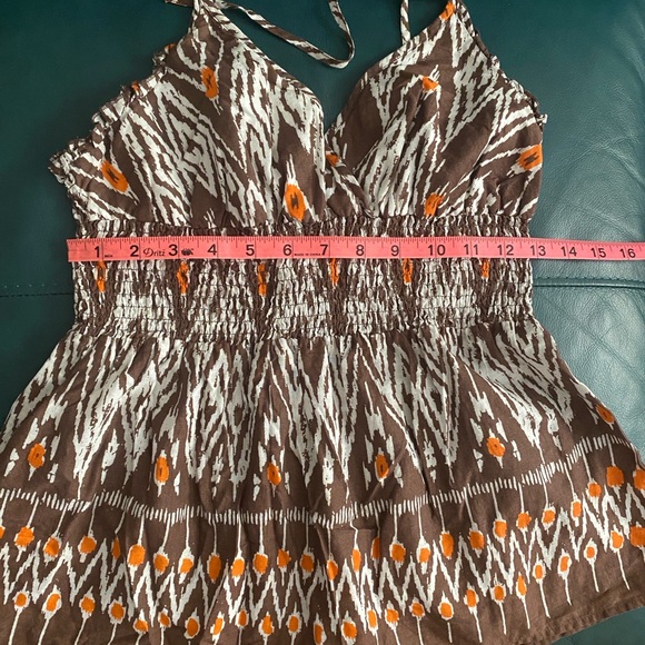 Brown and Orange Printed Halter Top with Ruffle Trim - Picture 8 of 9